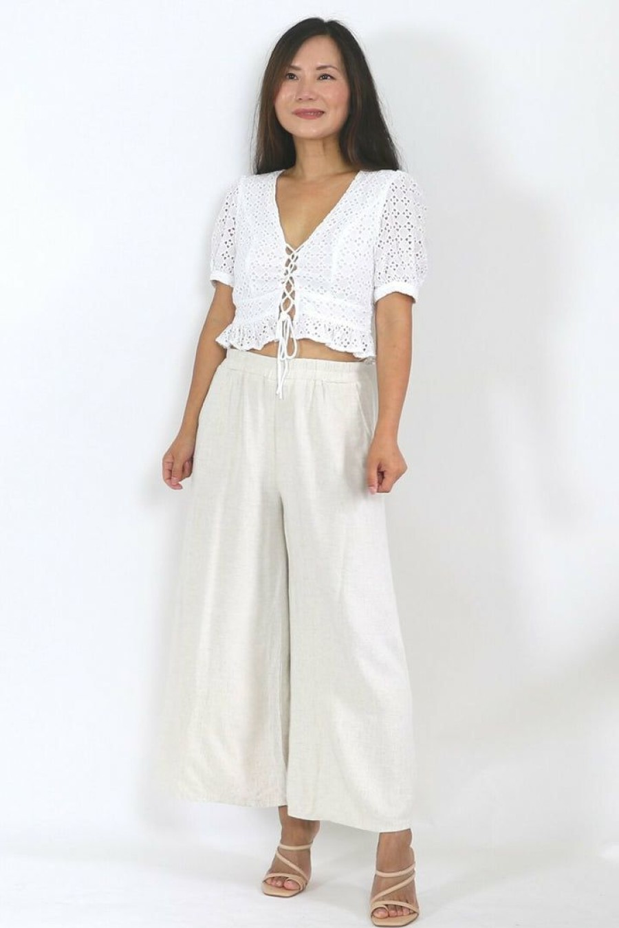 Jeans & Pants * | Final Touch Petite High Waisted Wide Leg Linen Pants