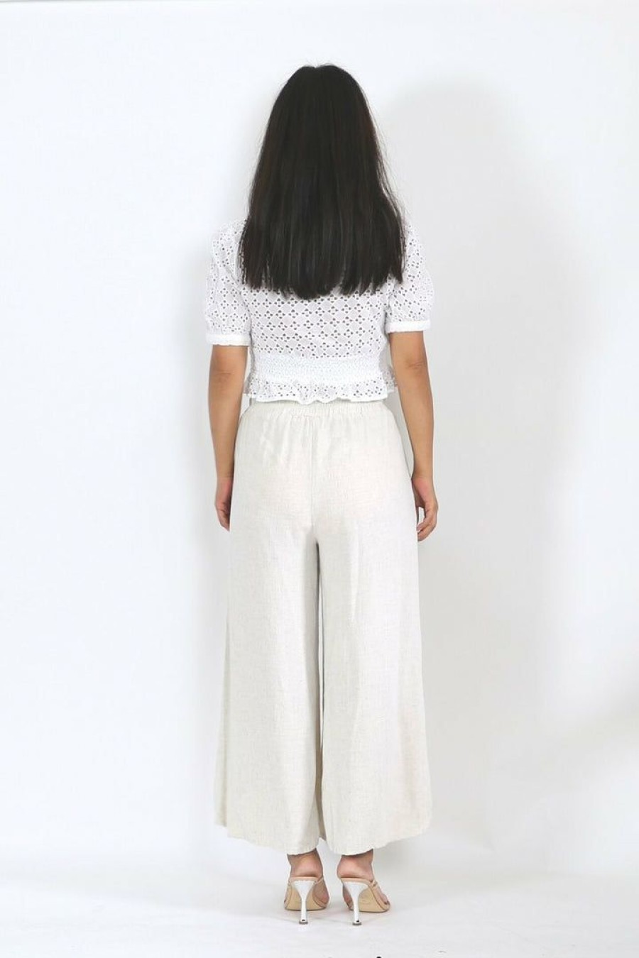 Jeans & Pants * | Final Touch Petite High Waisted Wide Leg Linen Pants