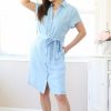 Dresses * | Fashion District Petite Button Down Waist Tie Dress New Arrivals