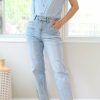 Jeans & Pants * | Risen Jeans New Arrivals Petite Light Wash Vertical Hem Straight Leg Jeans