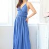 Dresses * | Final Touch Petite Black Maxi Halter Neck Dress (Denim Blue)