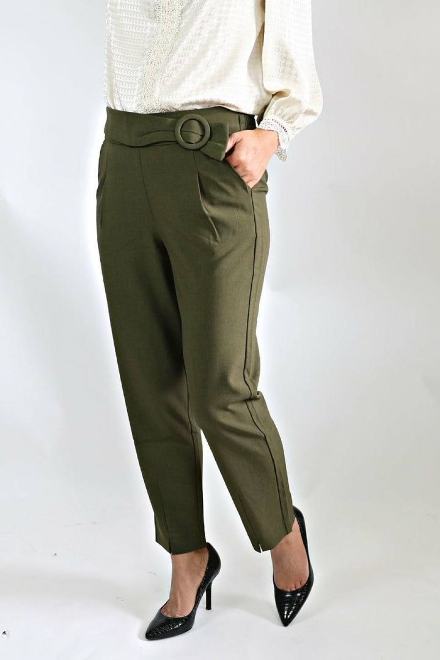 Jeans & Pants * | Kan Can Usa Petite Slim Ankle Pants (Olive) Jeans & Pants