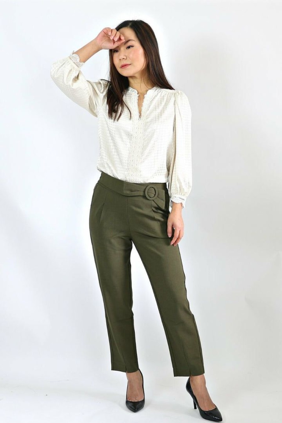 Jeans & Pants * | Kan Can Usa Petite Slim Ankle Pants (Olive) Jeans & Pants