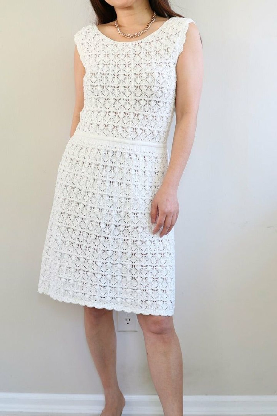 Dresses * | Mak Petite Pointelle Patterned Midi Sweater Dress (Ivory)