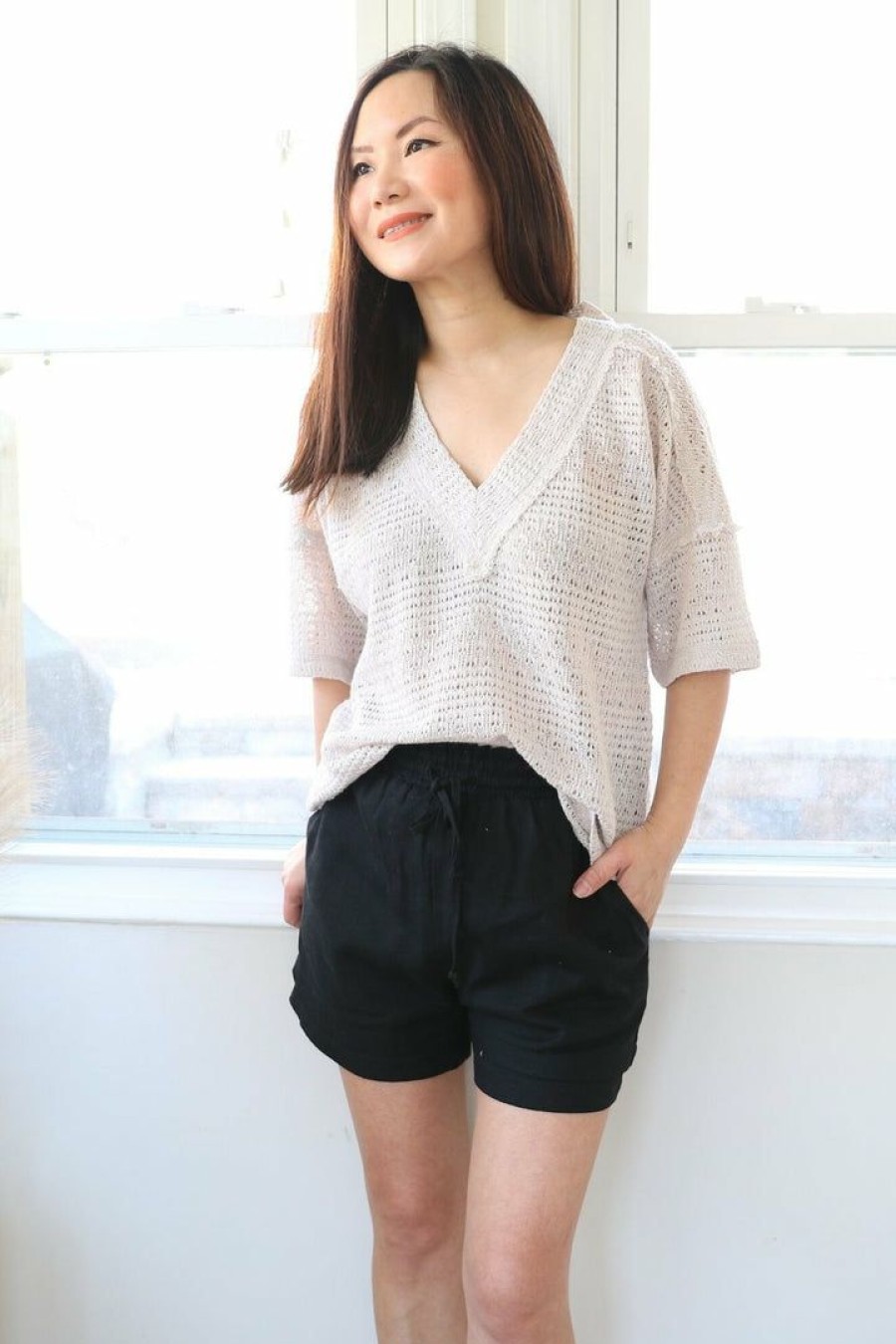 Tops & Sweaters * | Very J Petite Raw Edge Detailed Knit Top (Taupe) Tops & Sweaters