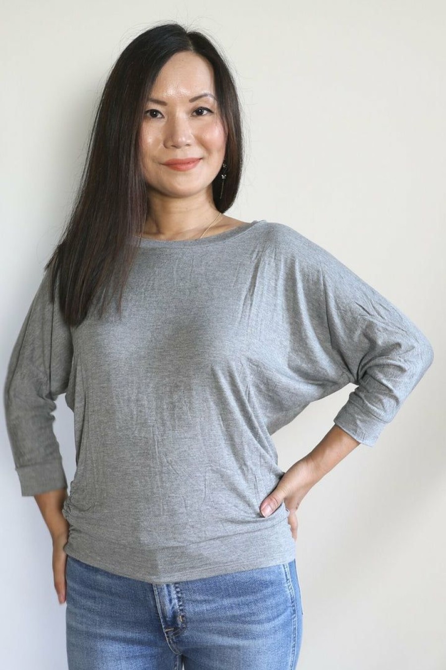 Tops & Sweaters * | Ibstylish Tops & Sweaters Petite 3/4 Sleeve Top (Grey)