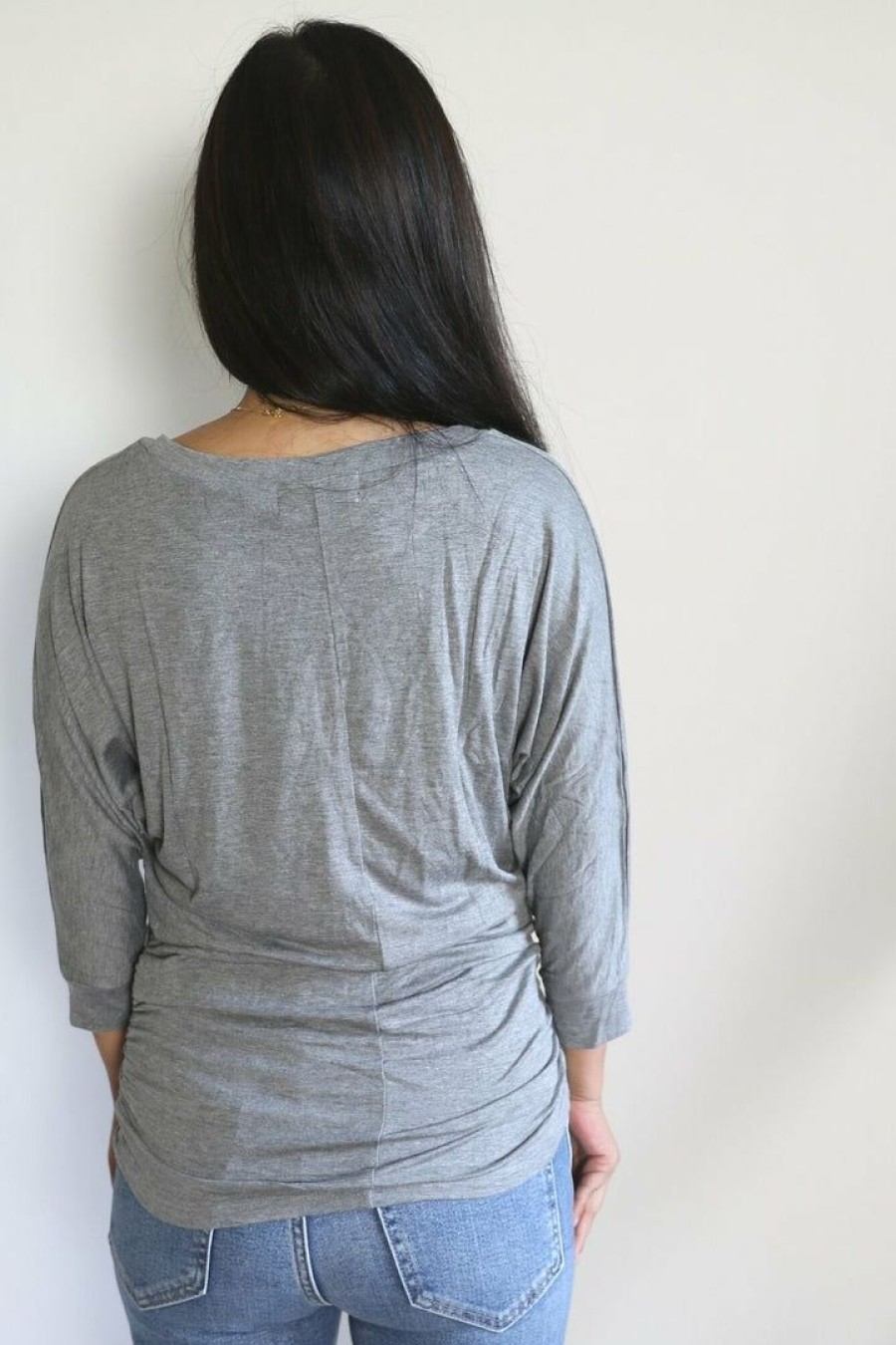 Tops & Sweaters * | Ibstylish Tops & Sweaters Petite 3/4 Sleeve Top (Grey)