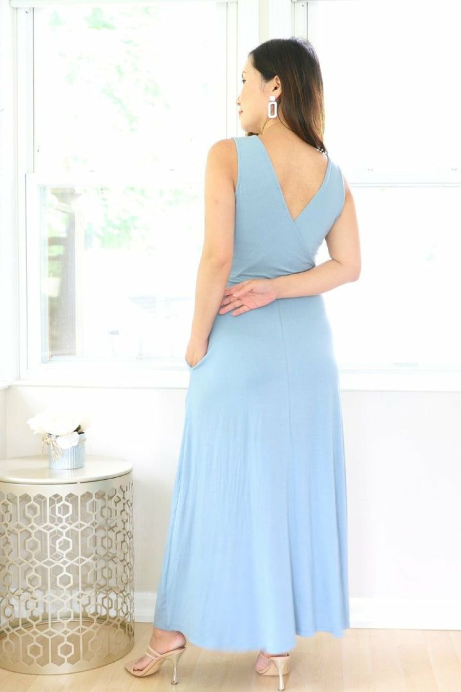 Dresses * | Final Touch Petite V Neck Maxi Dress (Ashley Blue) New Arrivals