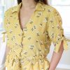 Tops & Sweaters * | Sweet Rain Petite Waist Tie Button Down Blouse (Yellow)