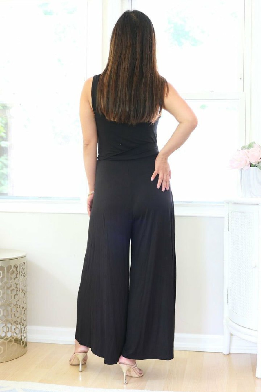 Jumpsuits & Rompers * | Final Touch New Arrivals Petite Belted Square Neck Jumpsuit (Black)