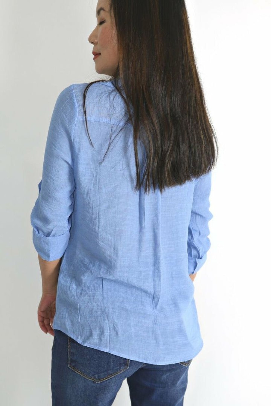 Tops & Sweaters * | Perseption Tops & Sweaters Petite Button Down 3/4 Sleeve Shirt