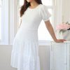 Dresses * | Ii Bianco New Arrivals Petite White Eyelet Dress With Flounced Hem