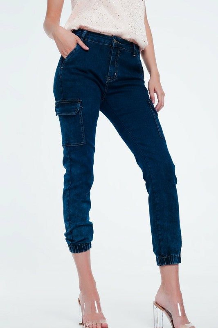 Jeans & Pants * | Q2 Denim Petite Jogger Pants (Navy) Jeans & Pants