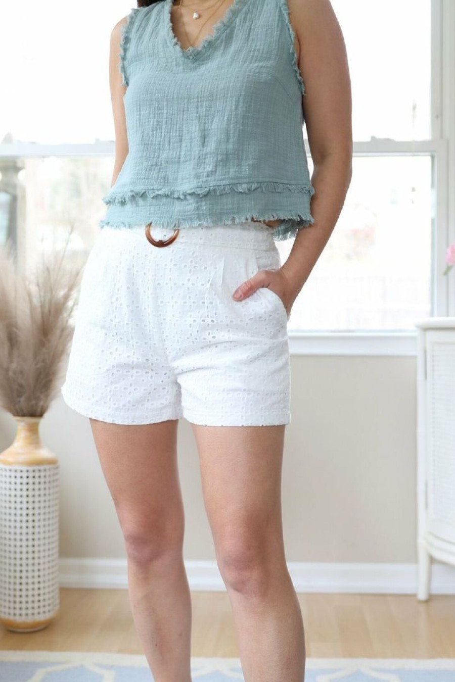 Skirts& Shorts * | Daniel Jeans Petite White Eyelet Shorts